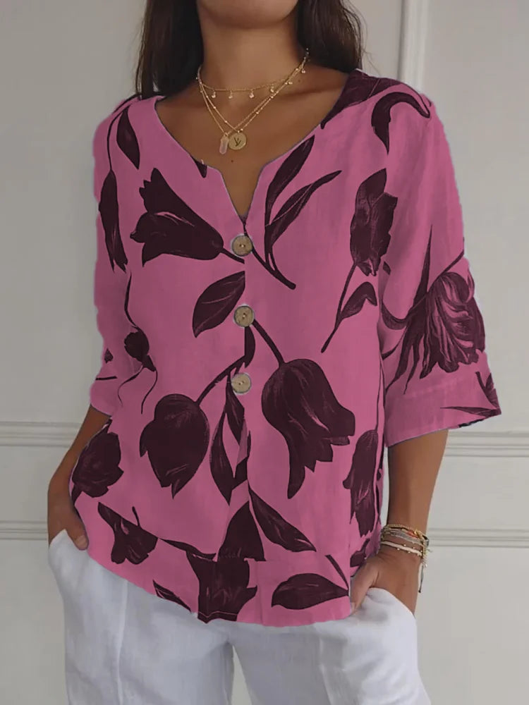 Lara | Elegant V-Neck Floral Blouse