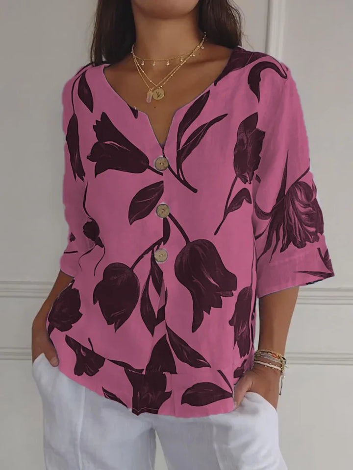 Lara | Elegant V-Neck Floral Blouse