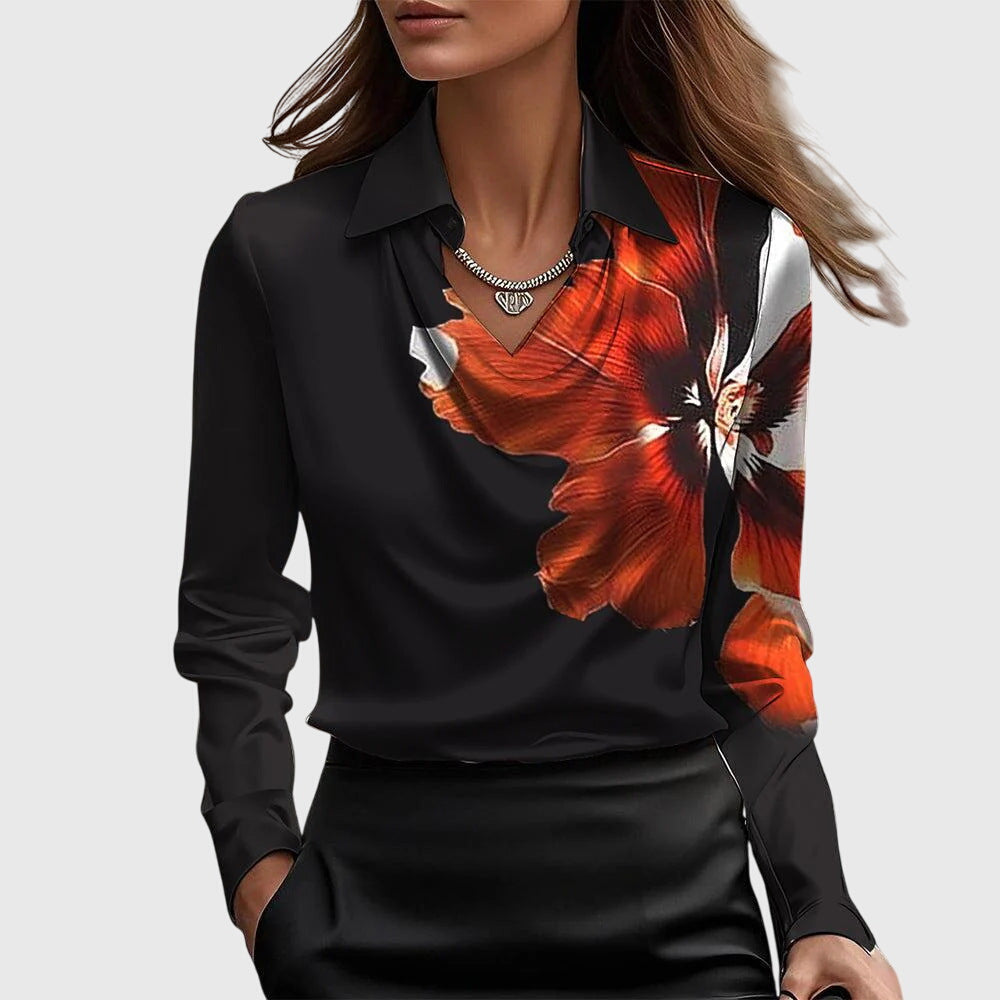 Sylvie | Satin Pleated-Neck Blouse