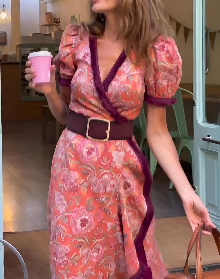 Elara – Elegant Pink Maxi Dress with Short Sleeves