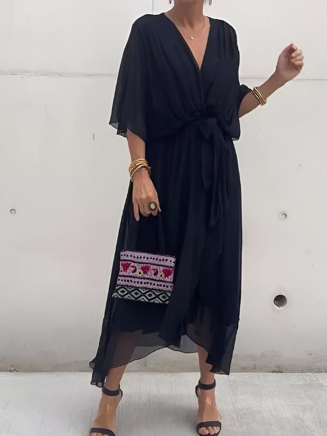 Monique – Chiffon Dress with V-Neck