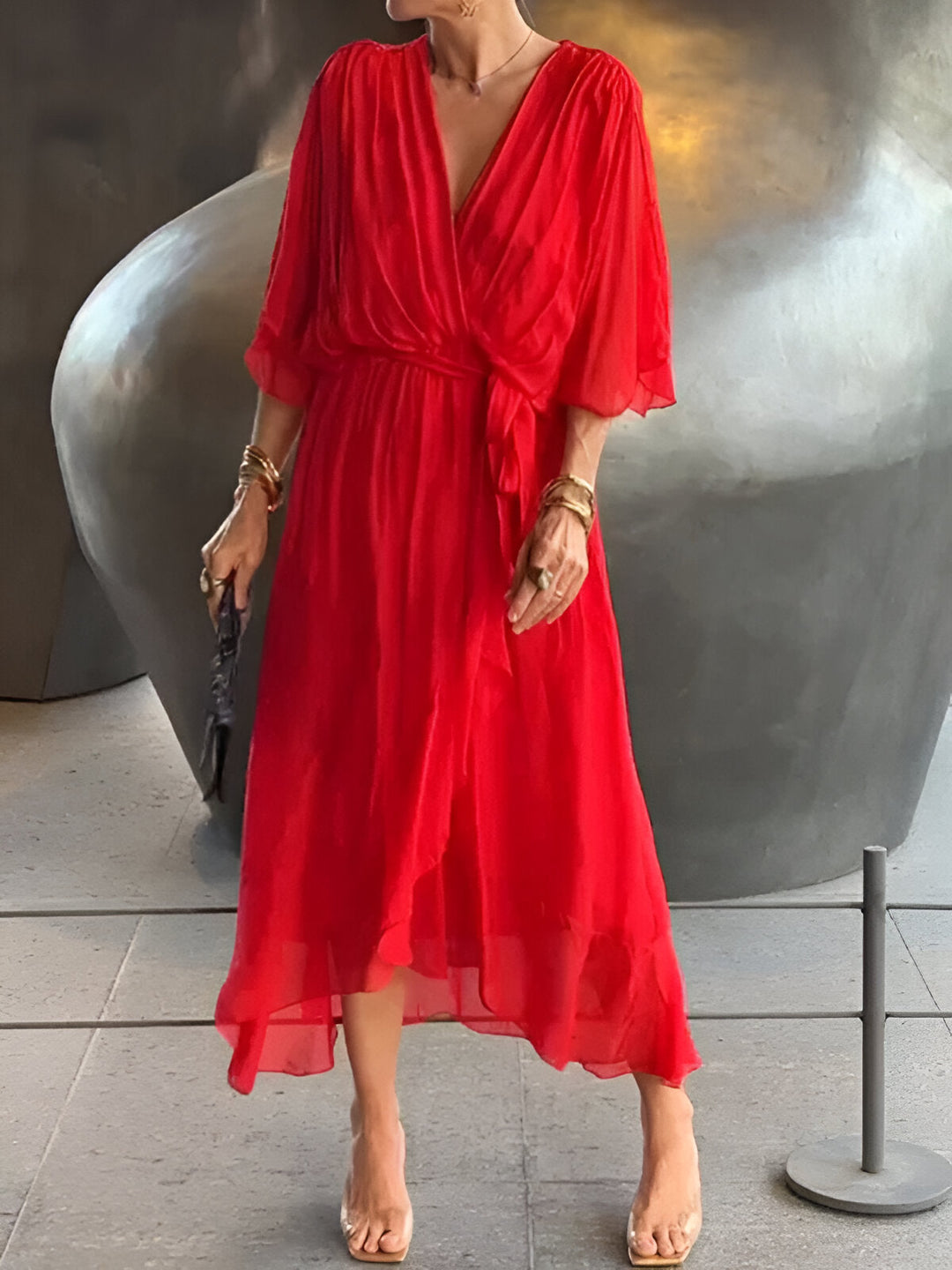 Monique – Chiffon Dress with V-Neck