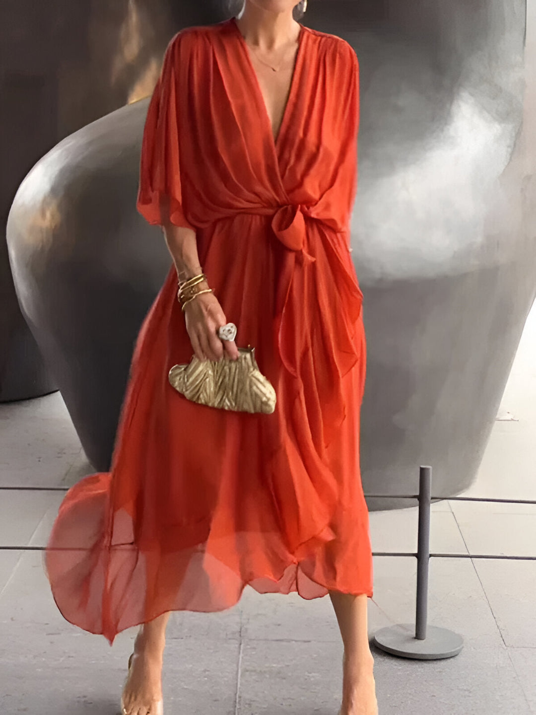 Monique – Chiffon Dress with V-Neck