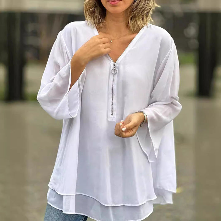Heidi™ - V-Neck Zipped Flowing Top