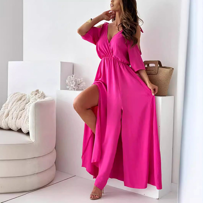 Elowen – Elegant V-Neck Dress with Side Slit