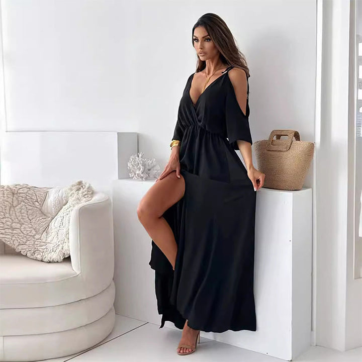 Elowen – Elegant V-Neck Dress with Side Slit