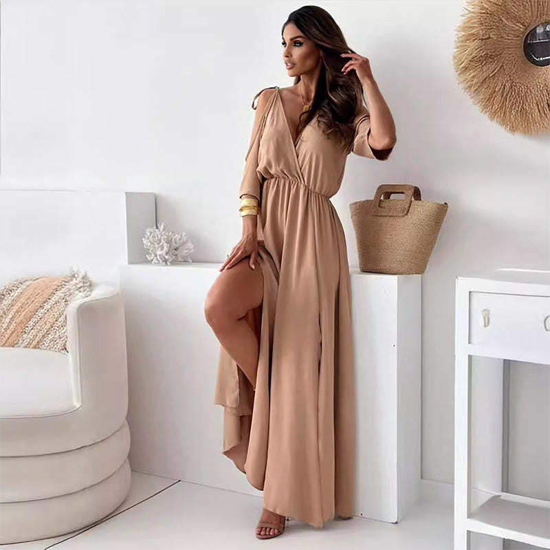 Elowen – Elegant V-Neck Dress with Side Slit