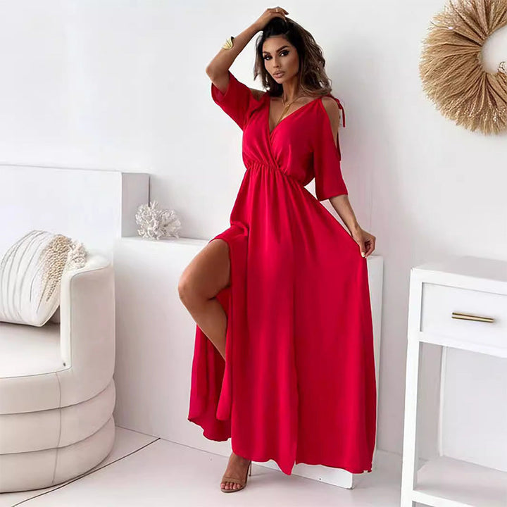 Elowen – Elegant V-Neck Dress with Side Slit